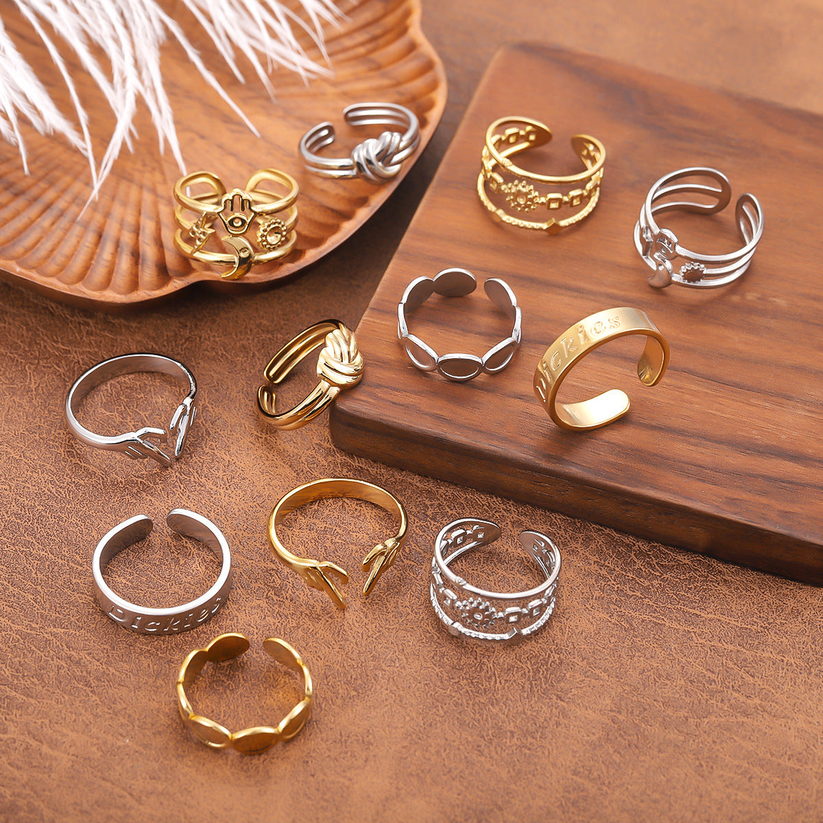 For Women Open Rings In 304 Stainless Steel With 18K Real Gold Plated PVD Coating