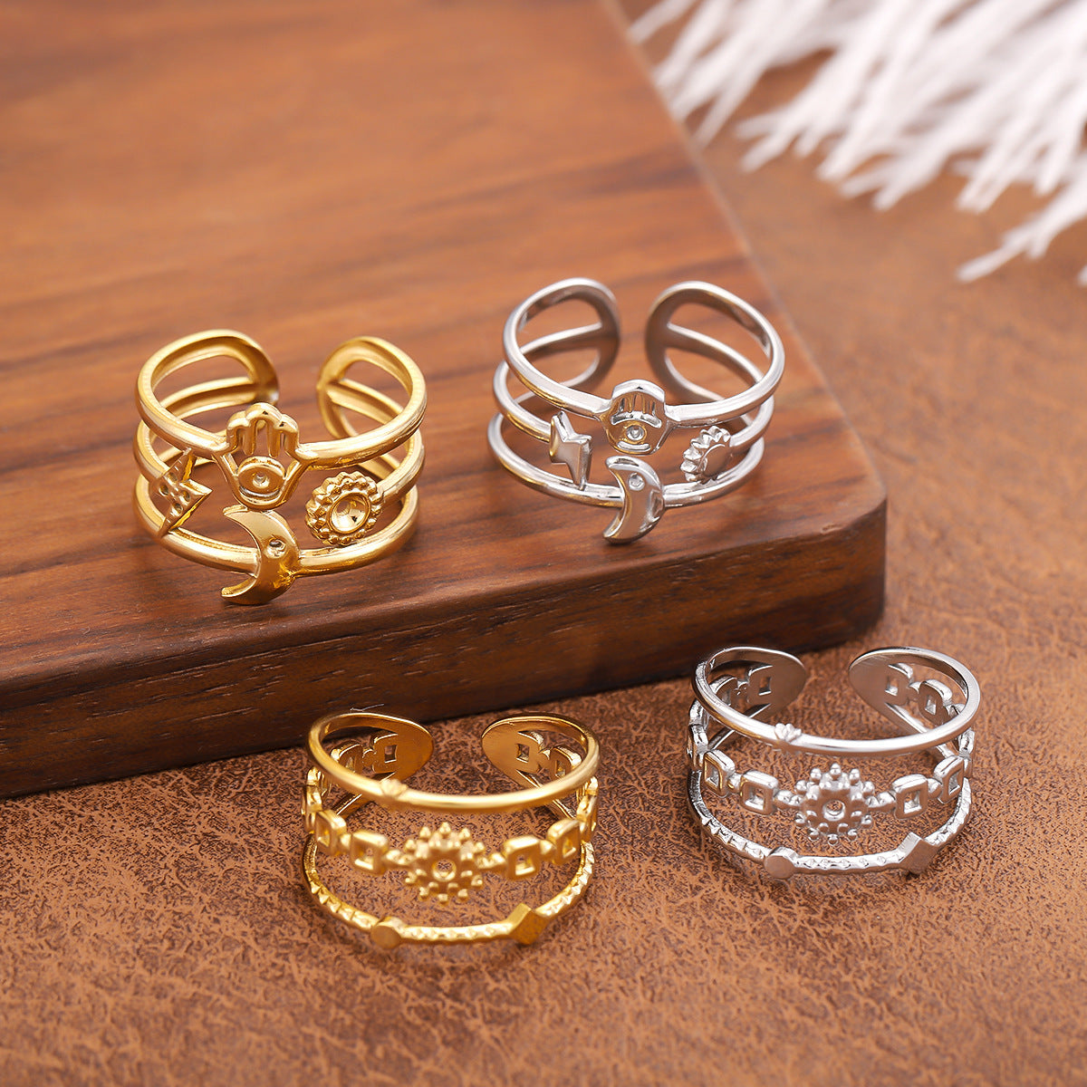 For Women Open Rings In 304 Stainless Steel With 18K Real Gold Plated PVD Coating