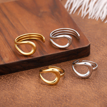 Vintage Style Geometric Open Rings For Unisex, Made Of 304 Stainless Steel With 18K Real Gold Plated Electroplating