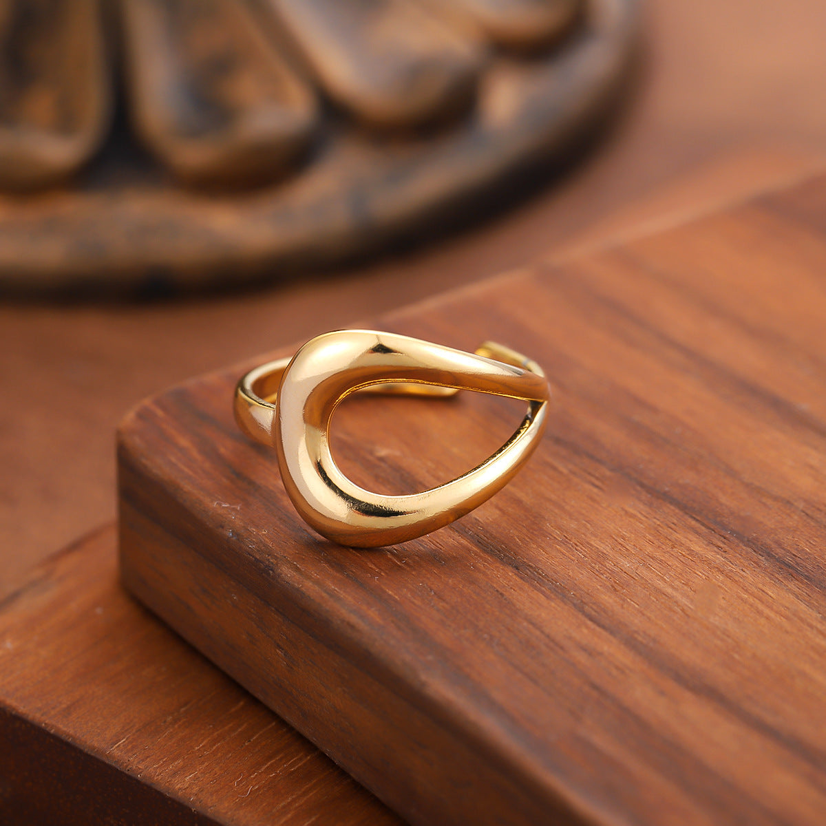 Vintage Style Geometric Open Rings For Unisex, Made Of 304 Stainless Steel With 18K Real Gold Plated Electroplating