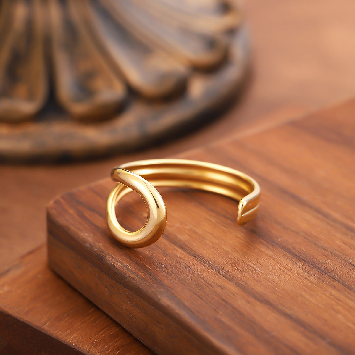 Vintage Style Geometric Open Rings For Unisex, Made Of 304 Stainless Steel With 18K Real Gold Plated Electroplating