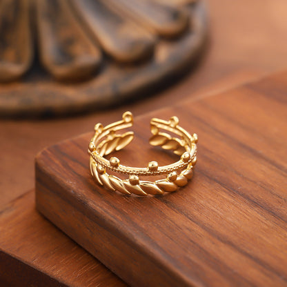 Vintage Style Geometric Open Rings For Unisex, Made Of 304 Stainless Steel With 18K Real Gold Plated Electroplating