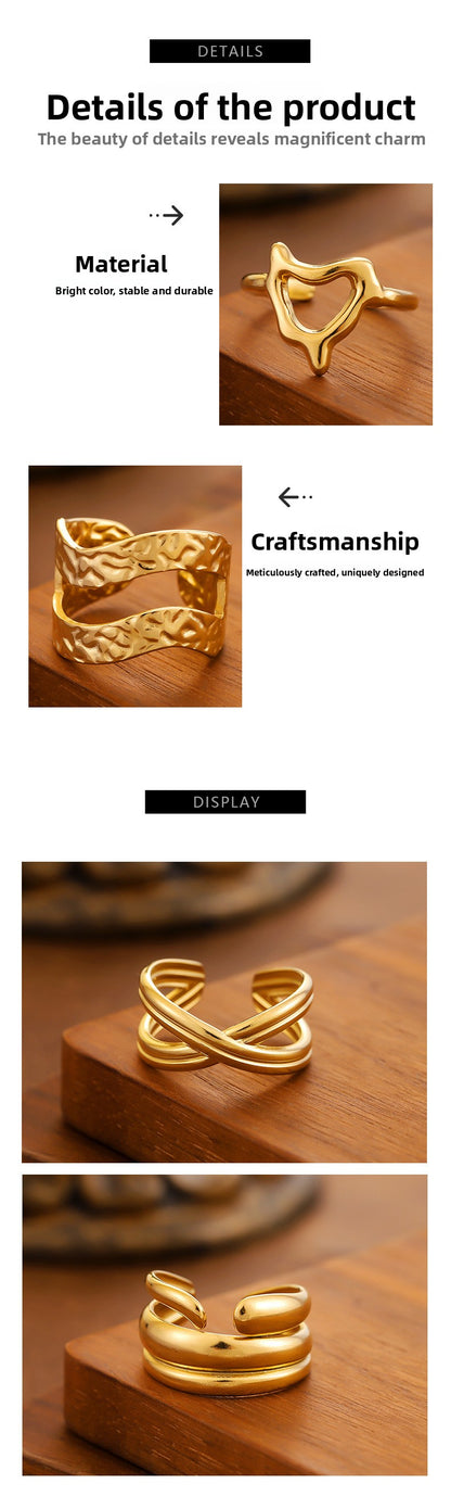 Irregular Open Ring For Women Made Of 304 Stainless Steel With 18K Real Gold Plating In Golden Color