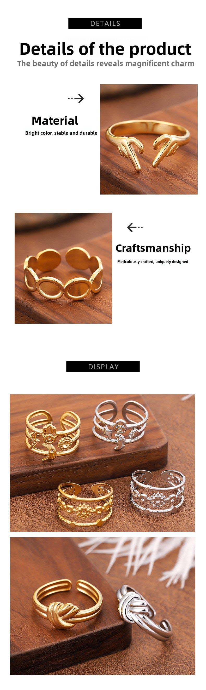 For Women Open Rings In 304 Stainless Steel With 18K Real Gold Plated PVD Coating