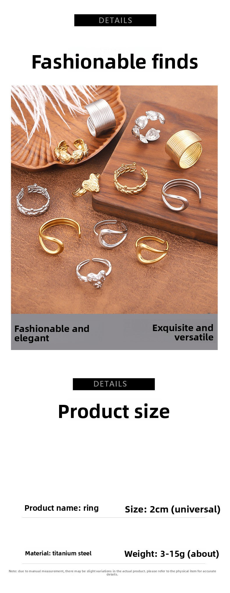 Vintage Style Geometric Open Rings For Unisex, Made Of 304 Stainless Steel With 18K Real Gold Plated Electroplating