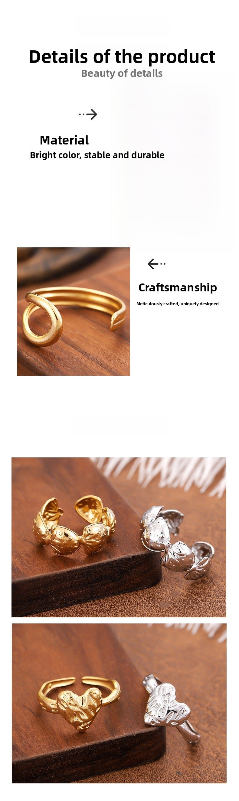 Vintage Style Geometric Open Rings For Unisex, Made Of 304 Stainless Steel With 18K Real Gold Plated Electroplating