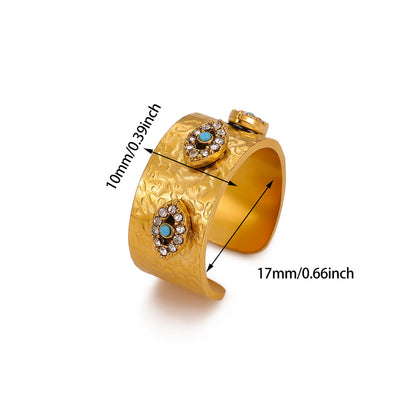 Devil's Eye Ring For Women In 304 Stainless Steel With Electroplated 18K Real Gold Plated And Zircon Inlay