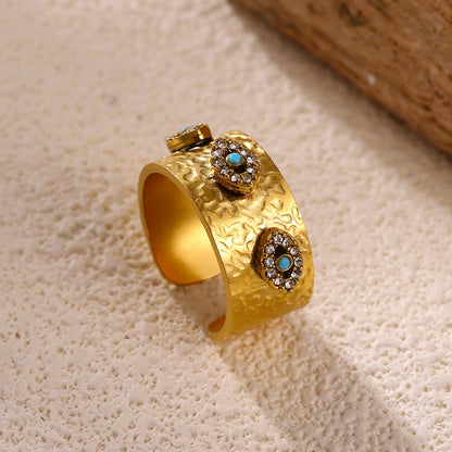 Devil's Eye Ring For Women In 304 Stainless Steel With Electroplated 18K Real Gold Plated And Zircon Inlay