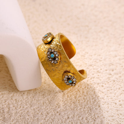 Devil's Eye Ring For Women In 304 Stainless Steel With Electroplated 18K Real Gold Plated And Zircon Inlay