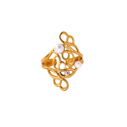 For Hammered Open Rings In 304 Stainless Steel With Natural Stone Inlay