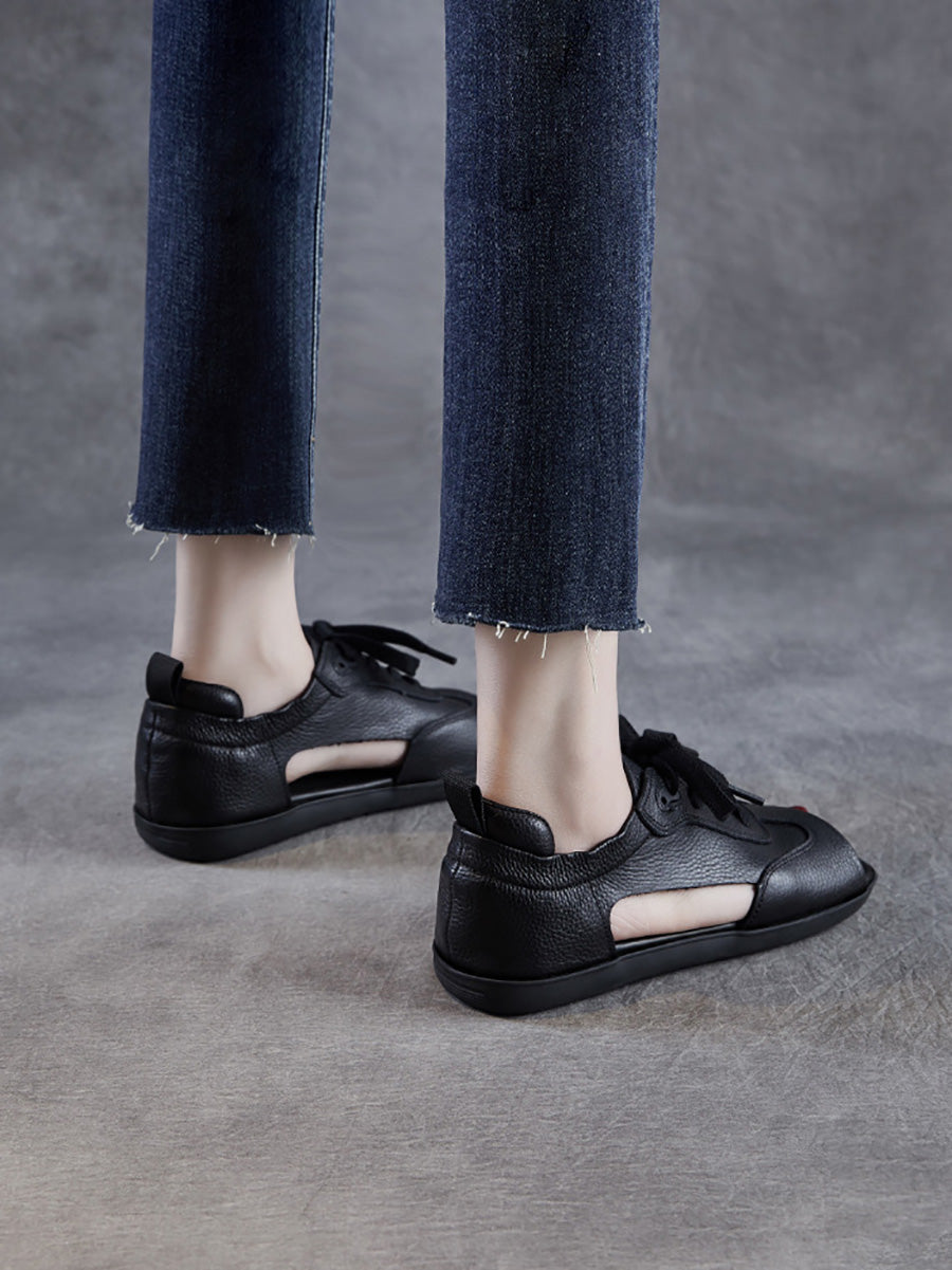 Women Summer Genuine Leather Open Toe Flat Sandals