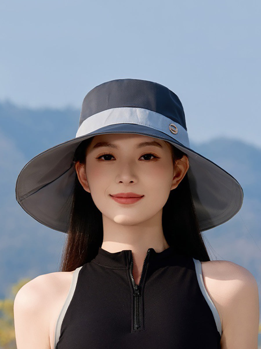 Women Summer Colorblock Large Brim Sunproof Hat