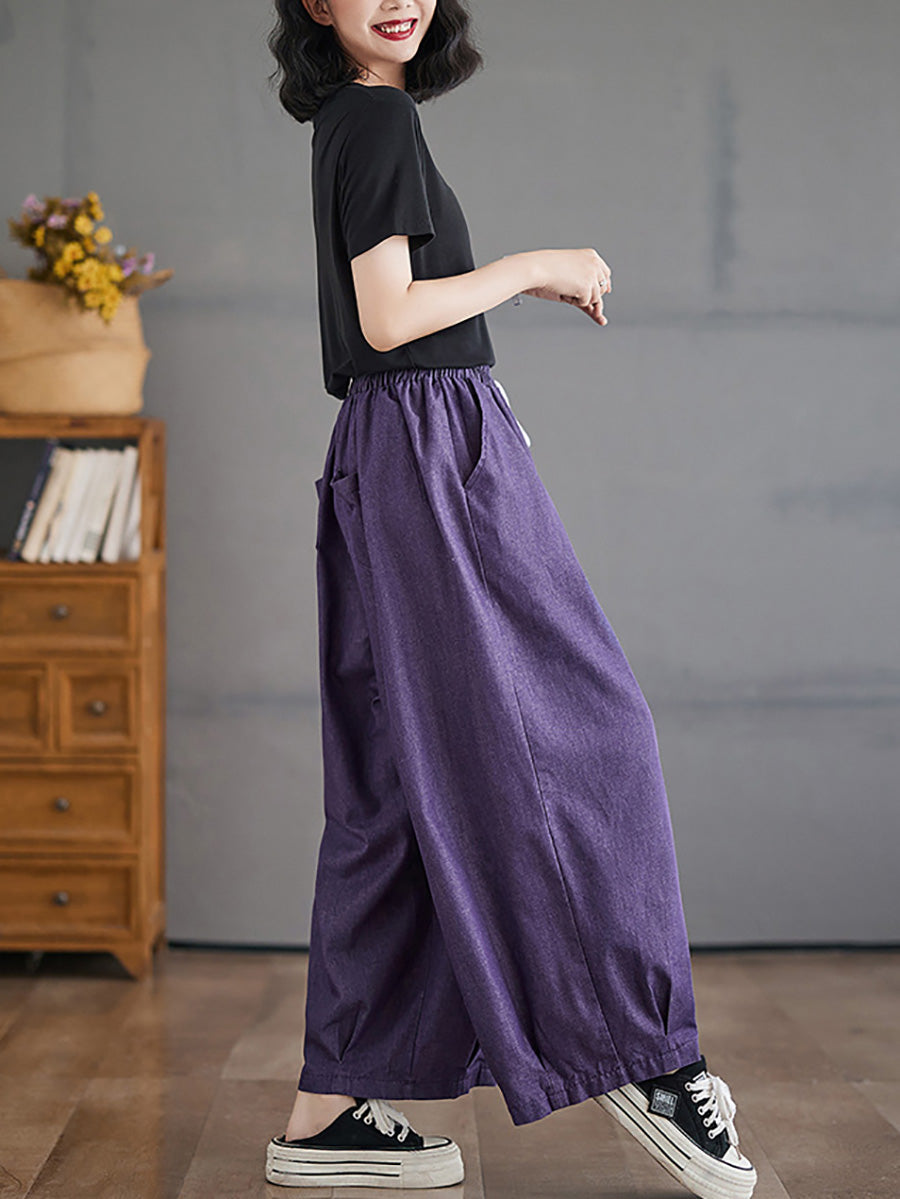 Women Summer Casual Pure Color Cotton Harem Pants