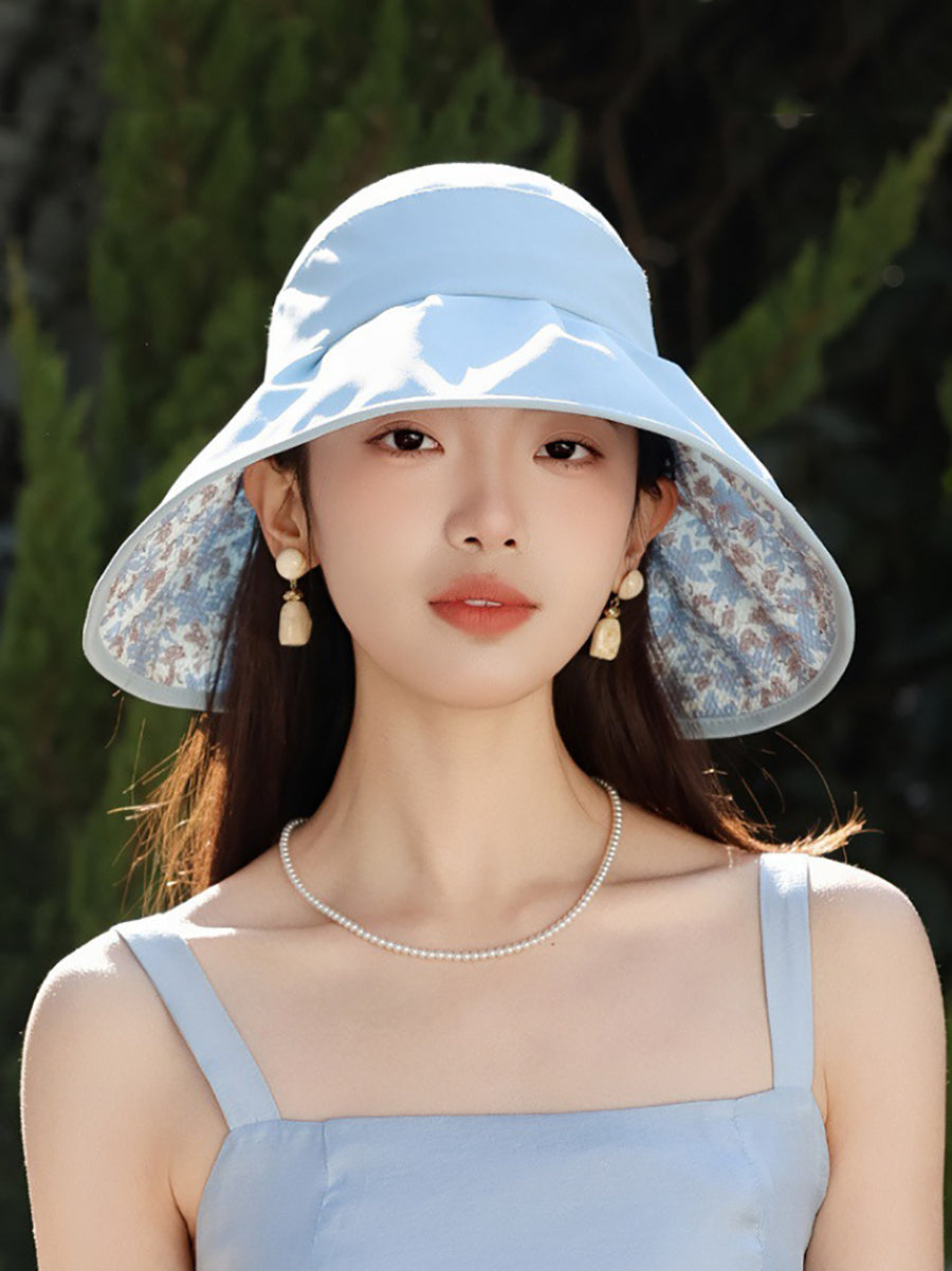 Women Summer Artsy Floral Bowknot Sunproof Hat