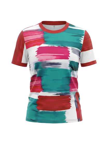 Short Sleeves Skinny Contrast Color Plaid Printed Round-Neck T-Shirts Tops