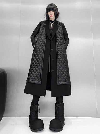 Loose Sleeveless Buttoned Plaid Pockets Solid Color Split-Joint Notched Collar Outerwear Padded Vest