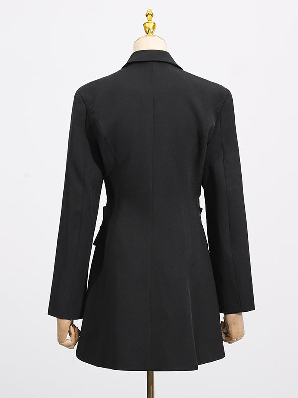 Long Sleeves Hollow Rhine Stones Notched Collar Blazer Outerwear