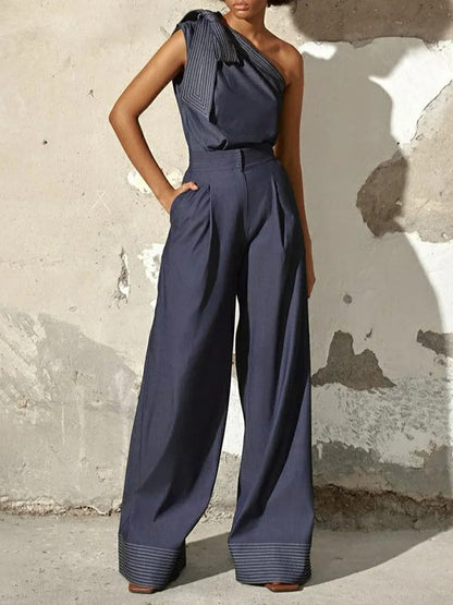 Sleeveless Asymmetric Split-Joint One-Shoulder Blouses&Shirts Tops