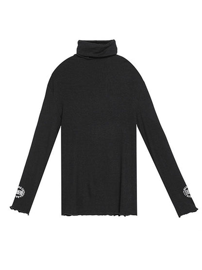 Casual Long Sleeves Skinny Letter Print Solid Color High-Neck T-Shirts Tops