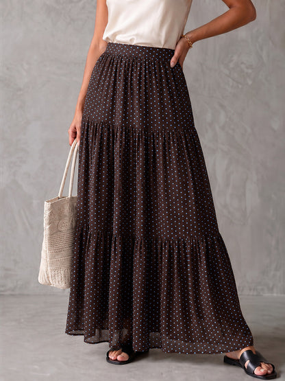 A-Line High Waisted Contrast Color Pleated Polka Dot Skirts Bottoms