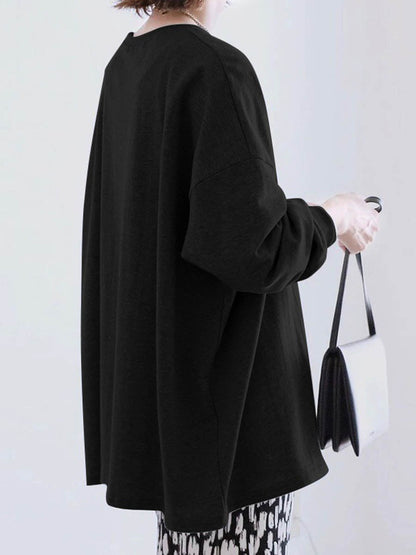 Long Sleeves Loose Solid Color Sweatshirt Tops