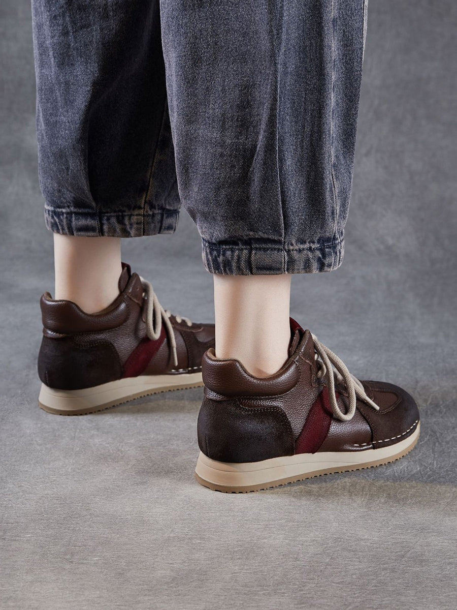 Women Vintage Genuine Leather Spliced Flat Shoes