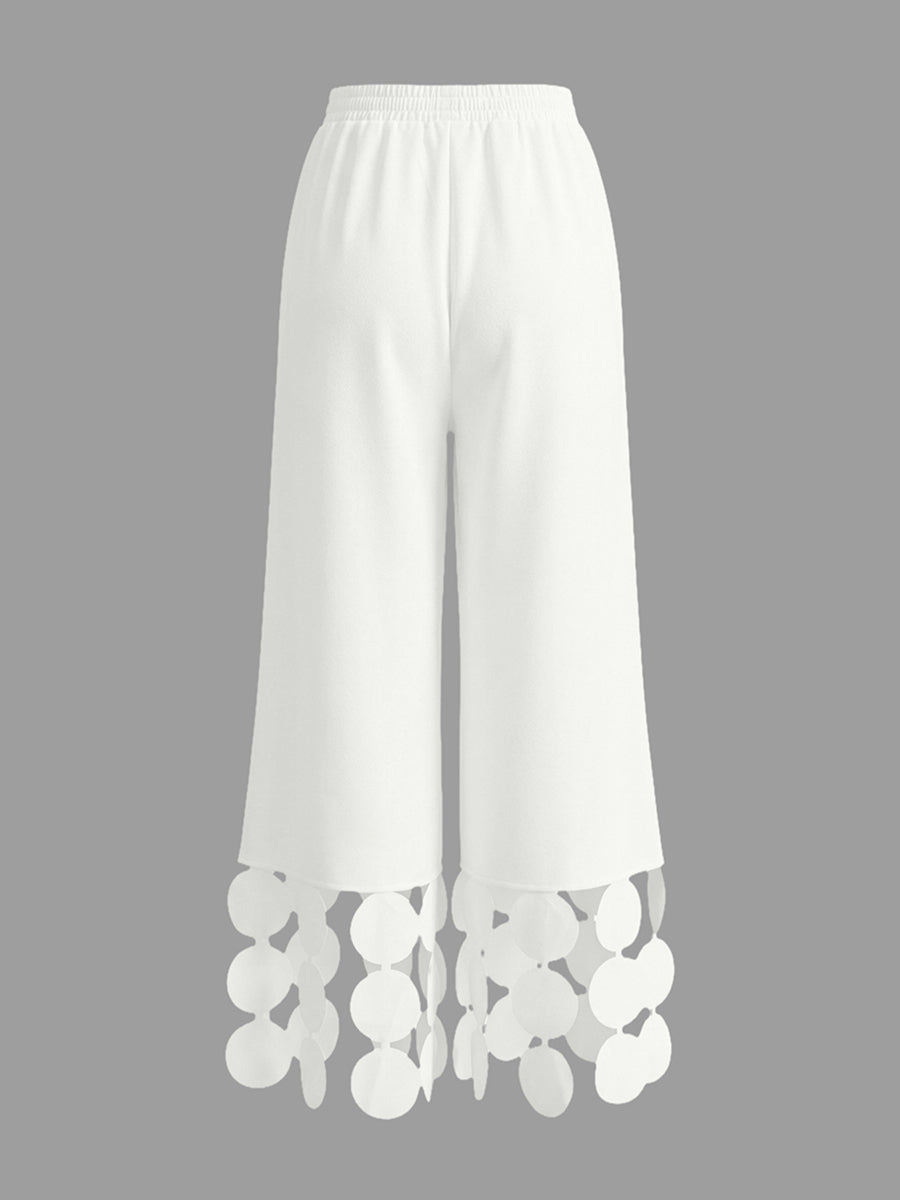 Wide Leg Solid Color Tasseled Pants Trousers