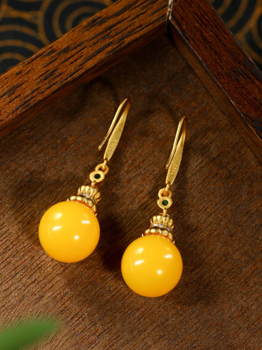 Women Vintage Yellow Jade Earrings