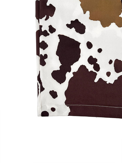Elasticated Waist High Waisted Contrast Color Cow Printed Split-Joint Pants