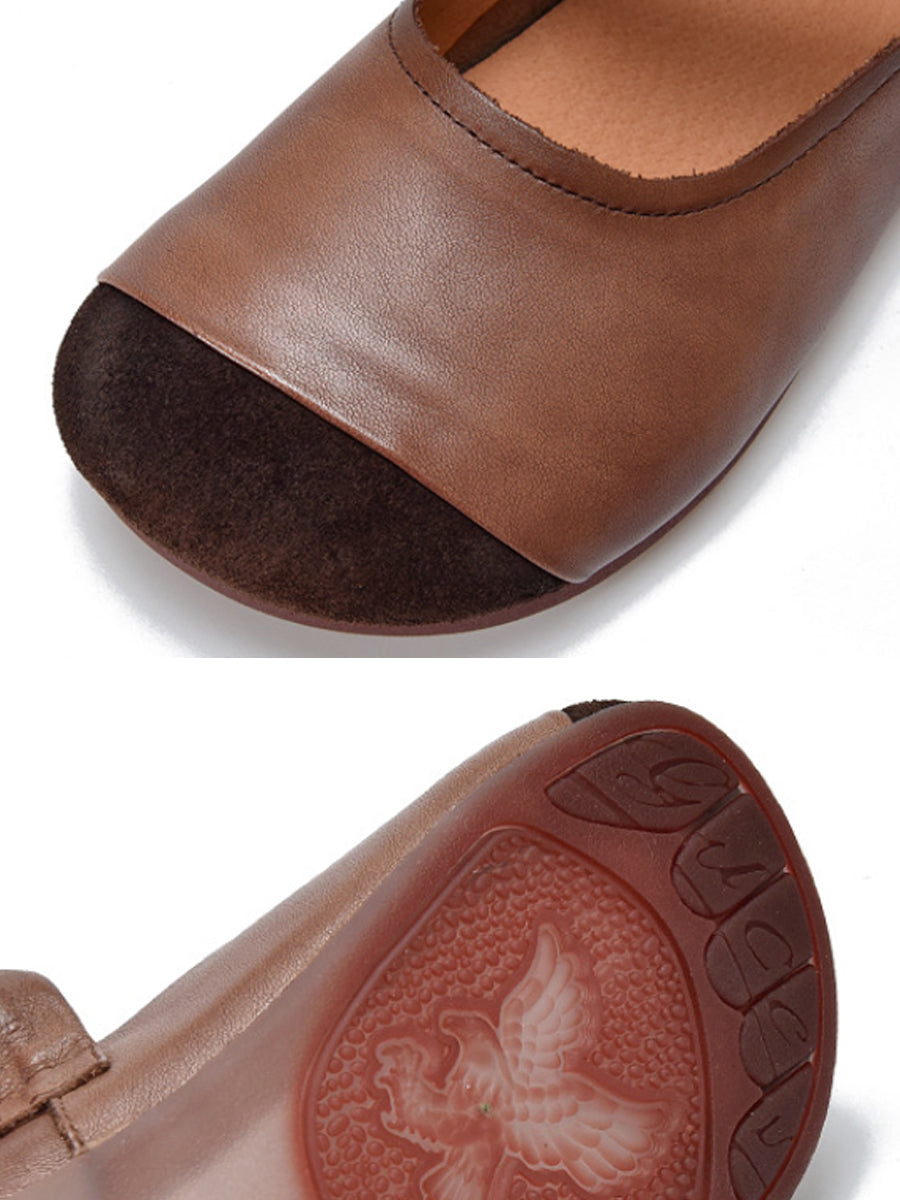 Women Vintage Autumn Leather Spliced Low Heel Shoes