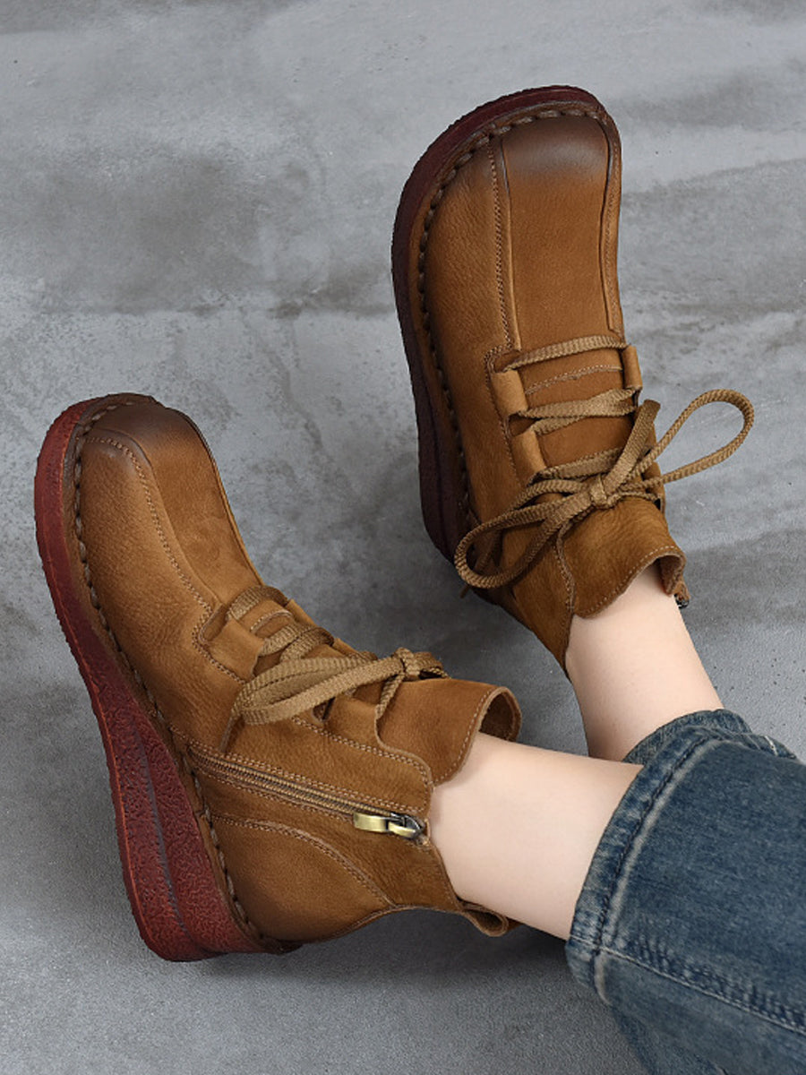 Women Winter Genuine Leather Platform Ankle Boots