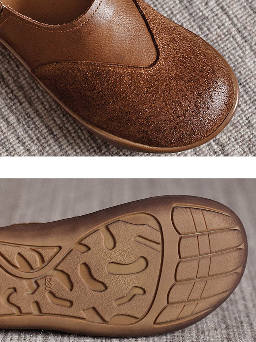 Women Autumn Genuine Leather Spliced Flat Shoes