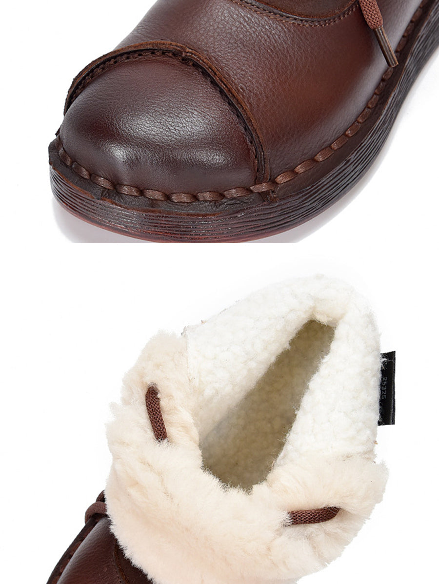 Women Vintage Genuine Leather Spliced Fleece-lined Boots