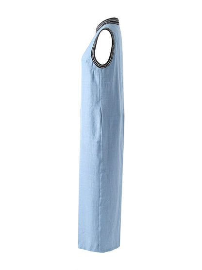 Sleeveless Wide Leg Pockets Solid Color Zipper Stand Collar Jumpsuits