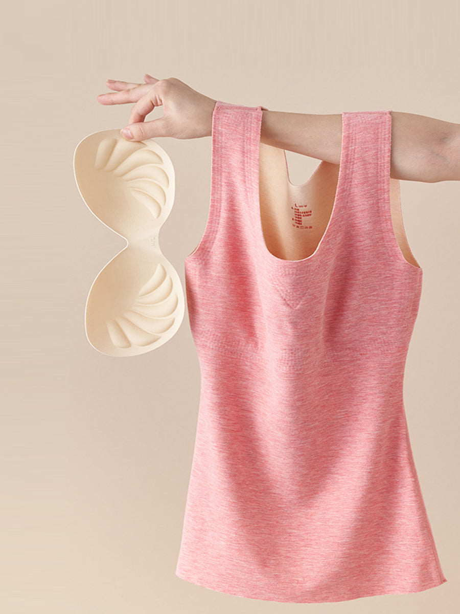 Women Autumn Casual Pure Color U-Neck Bottom Vest