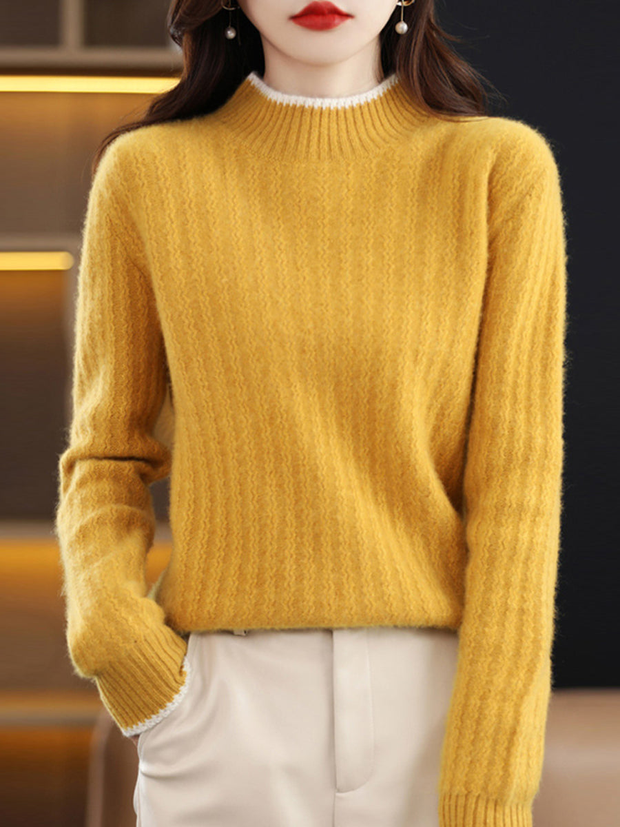 Women Autumn Pure Color Half-Tuetleneck Knitted Sweater