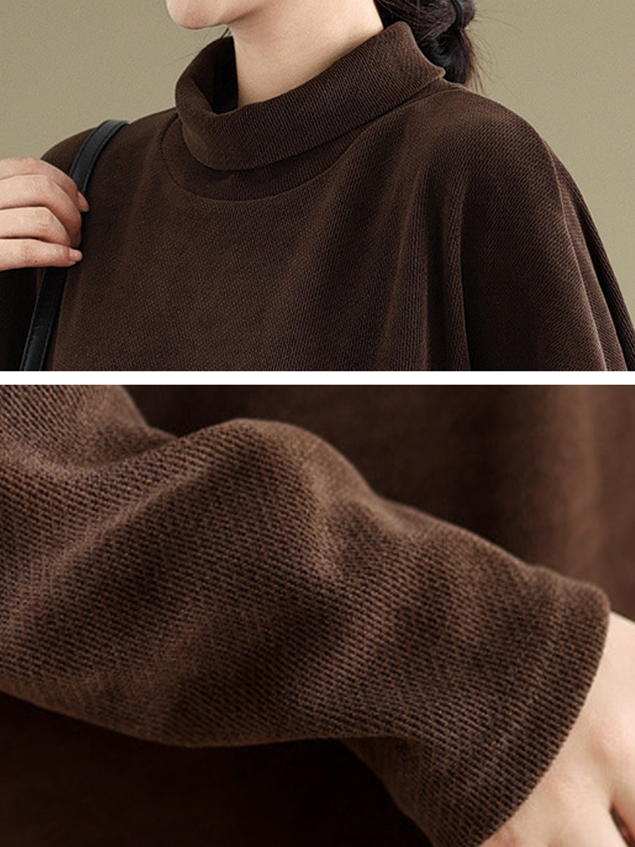 Women Winter Casual Pure Color Turtleneck Dress