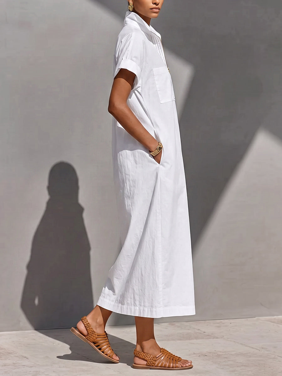 Zipper Solid Color Pockets Sleeveless High Waisted V-neck Maxi Dresses