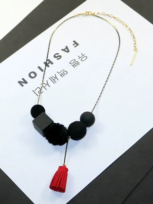 Women Vintage Alloy Wood Line Ball Necklace