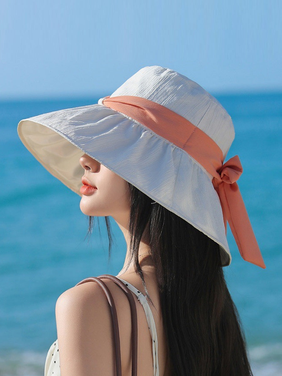 Women Summer Colorblock Bowknot Sunproof Hat