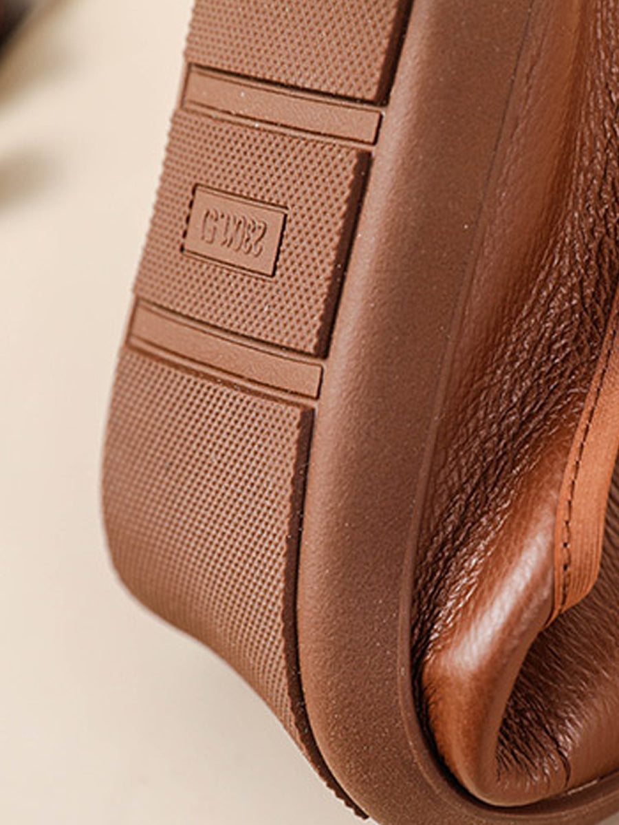 Women Autumn Genuine Leather Sqaure Collar Flat Shoes