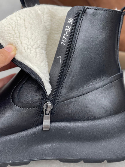 Women Vintage Genuine Leather Fleece-lined Platform Boots