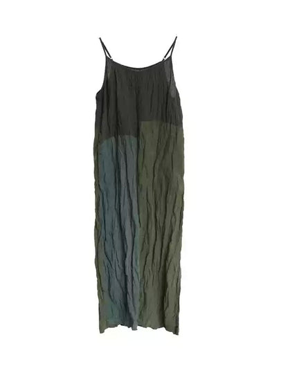 Plus Size Women Summer Vintage Patchwork 100%Linen Vest Dress