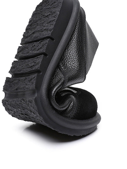 Women Vintage Leather Spliced Strap Flat Shoes