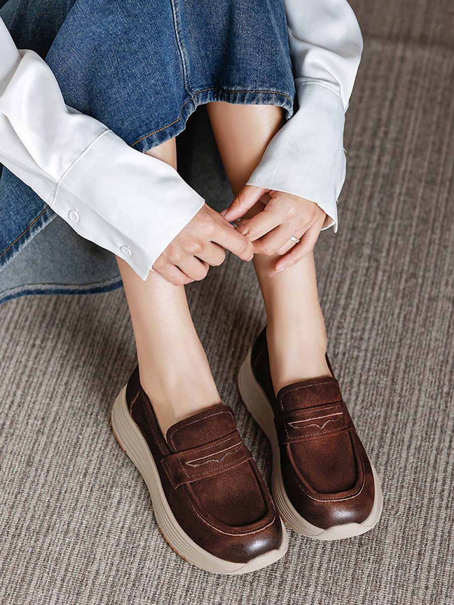 Women Vintage Autumn Genuine Leather Platform Shoes