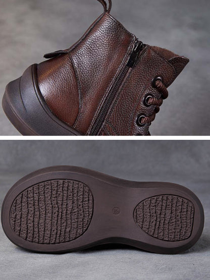 Women Vintage Genuine Leather Spliced Platform Boots