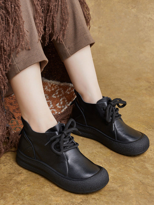 Women Autumn Genuine Leather Flat Ankle Boots