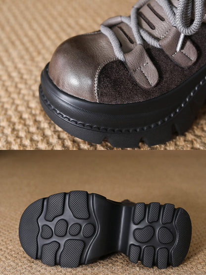 Women Suede Leather Spliced Platform Martin Boots