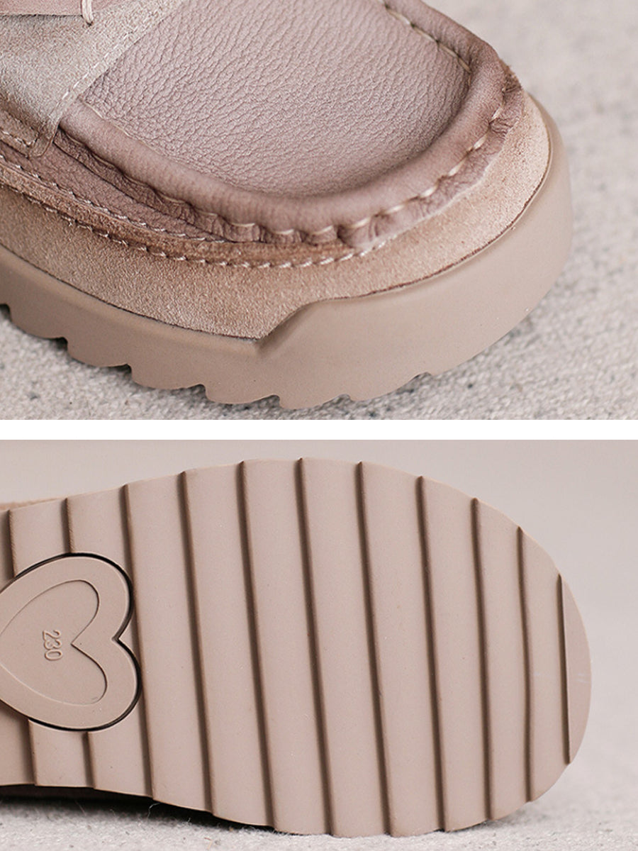 Women Autumn Retro Genuine Leather Platform Shoes