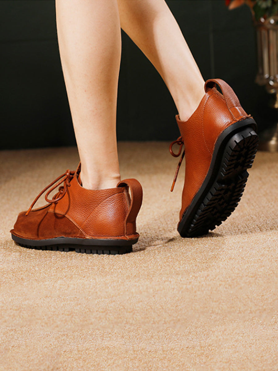 Women Vintage Genuine Leather Strap Flat Shoes